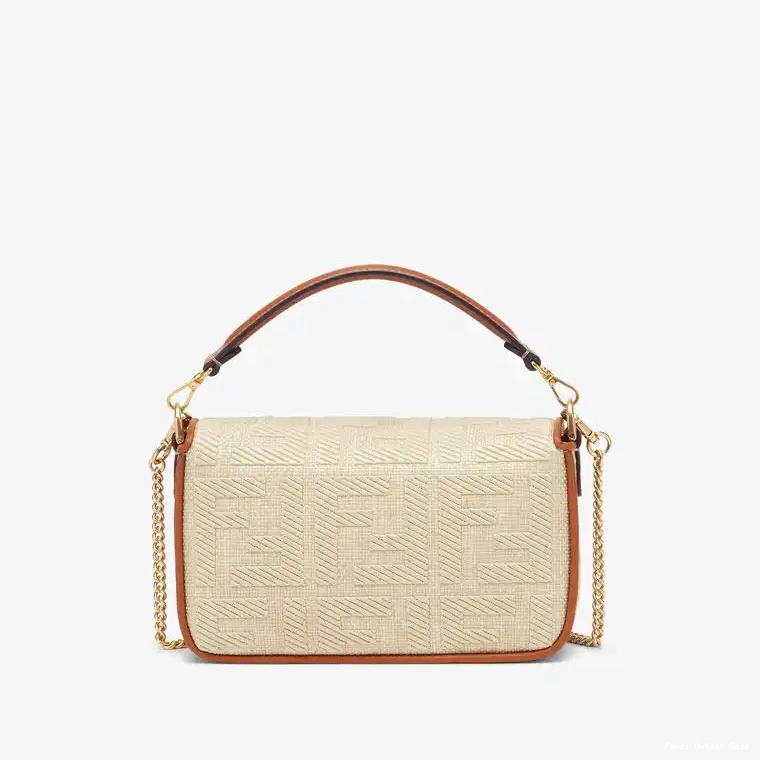 Cheap Bag Baguette In Beige FF Mini Motif Straw Fendi 0526
